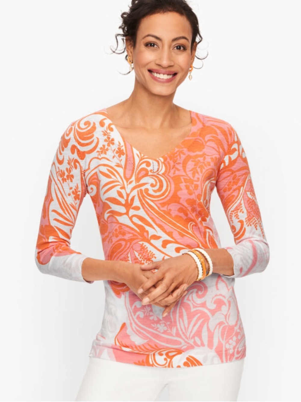 NWT Talbots Slub Cotton V-Nevk Sweater - Paisley Size XSP